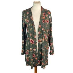 Woman’s Cool Melon floral open front lightweight duster cardigan size M